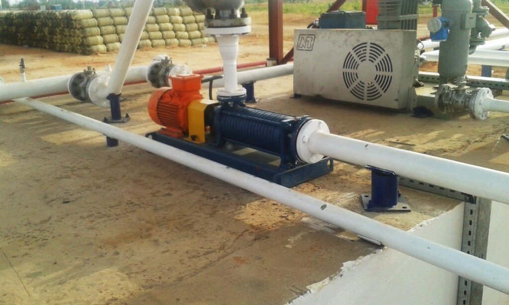 Multistage centrifugal LPG Pump, mounted on a vibration-damped base to ensure flow stability under high pressures.