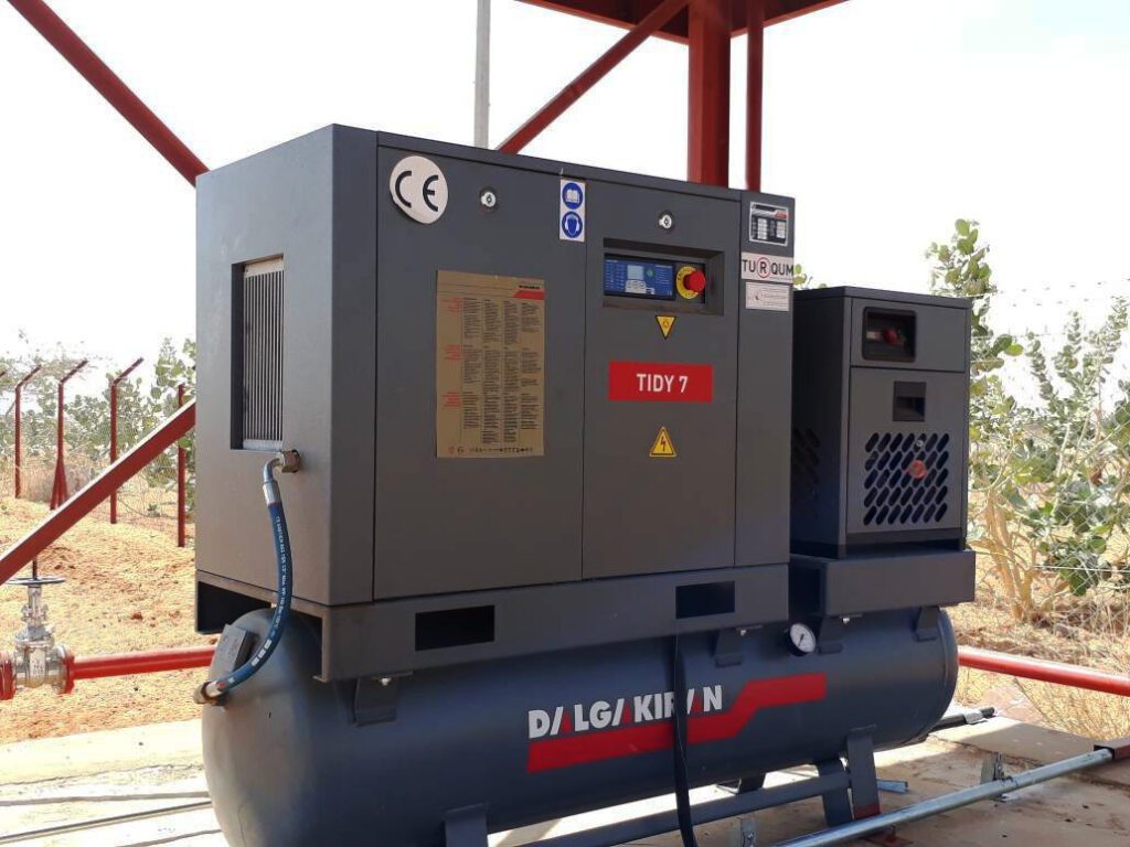An industrial air compressor unit to supply pneumatic systems with the dry, clean air needed for operation.